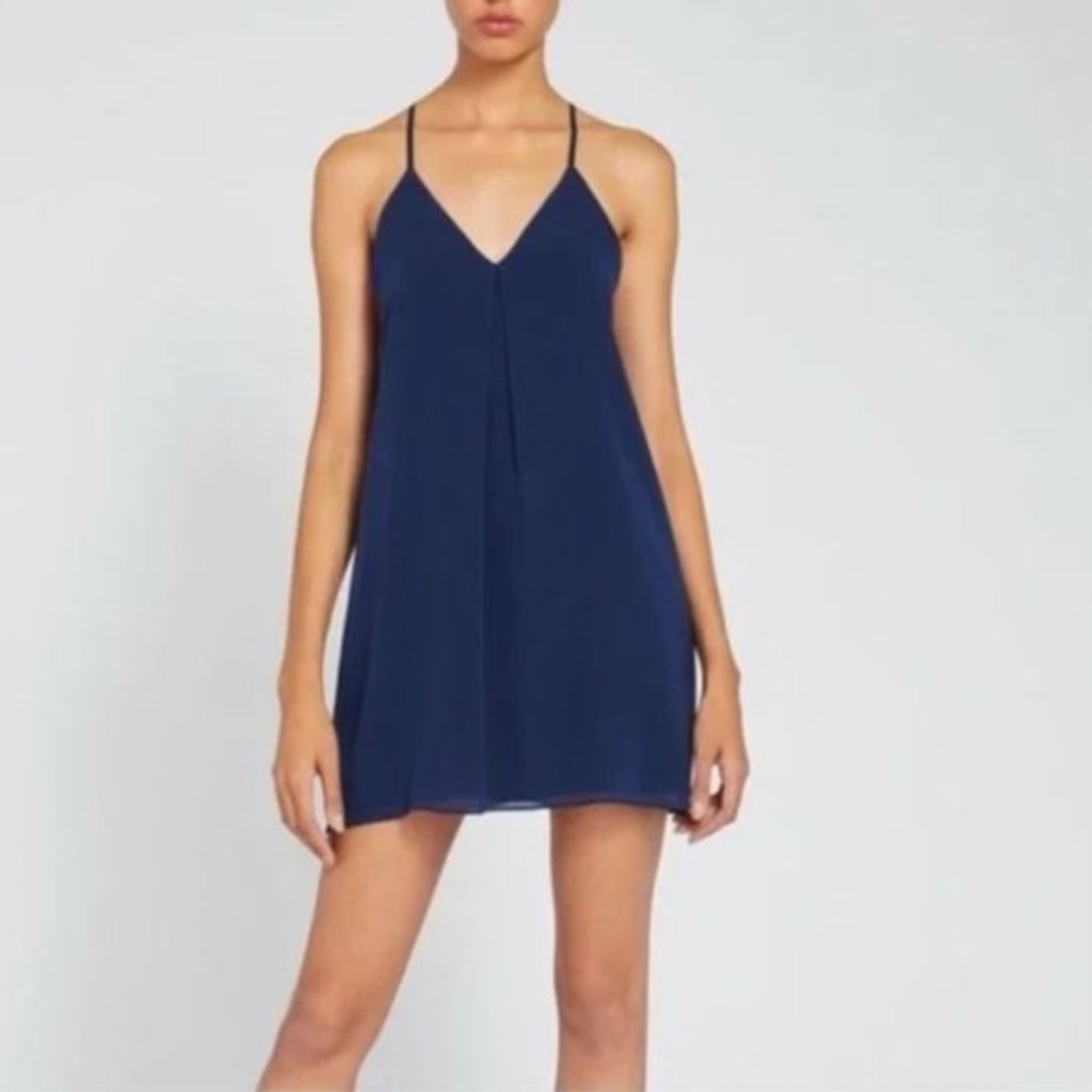 Alice + Olivia Silk Fierra Racerback Navy V-Neck Mini Dress Size Small